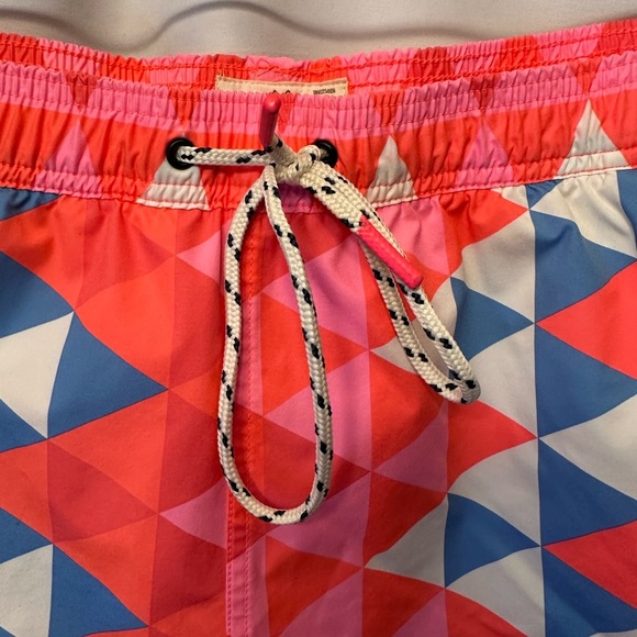 Psycho Bunny 2XLT Alexander Geometric Print Swim Trunks Neon Coral 10” Inseam - Picture 2 of 12